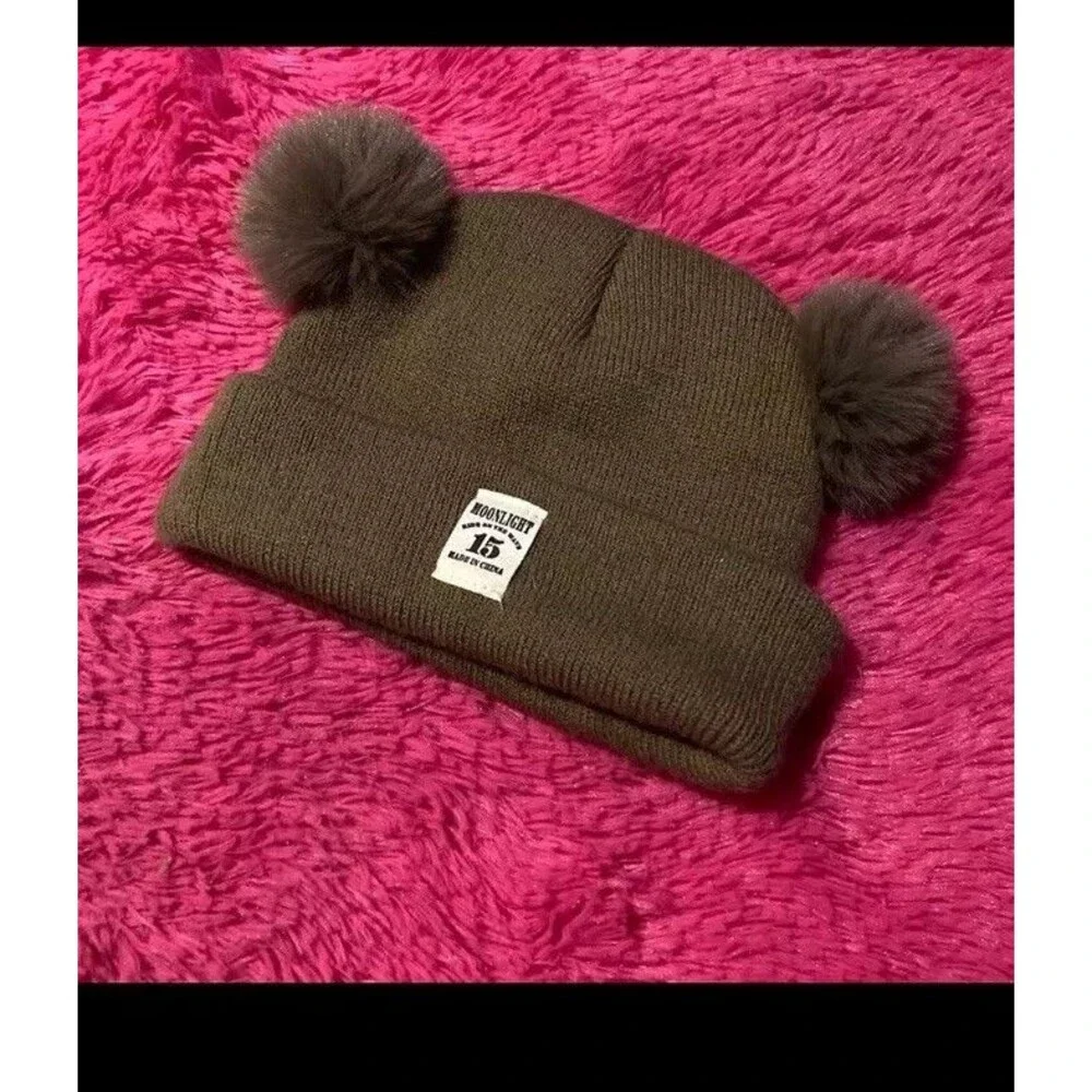 Babys Cute Warm Winter Double PomPom Hat Fur Knit Beanie Gift Boys Girls Toddler